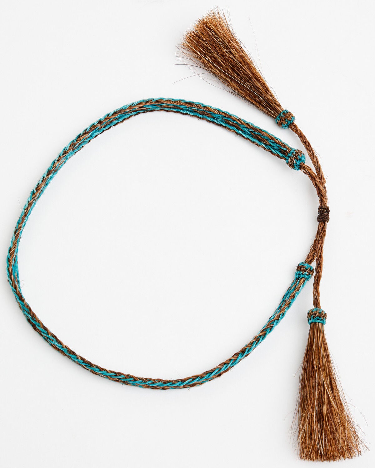 Image #3 - Cody James Men's Braided Horsehair & Tassel Hat Band, Chocolate/turquoise, hi-res