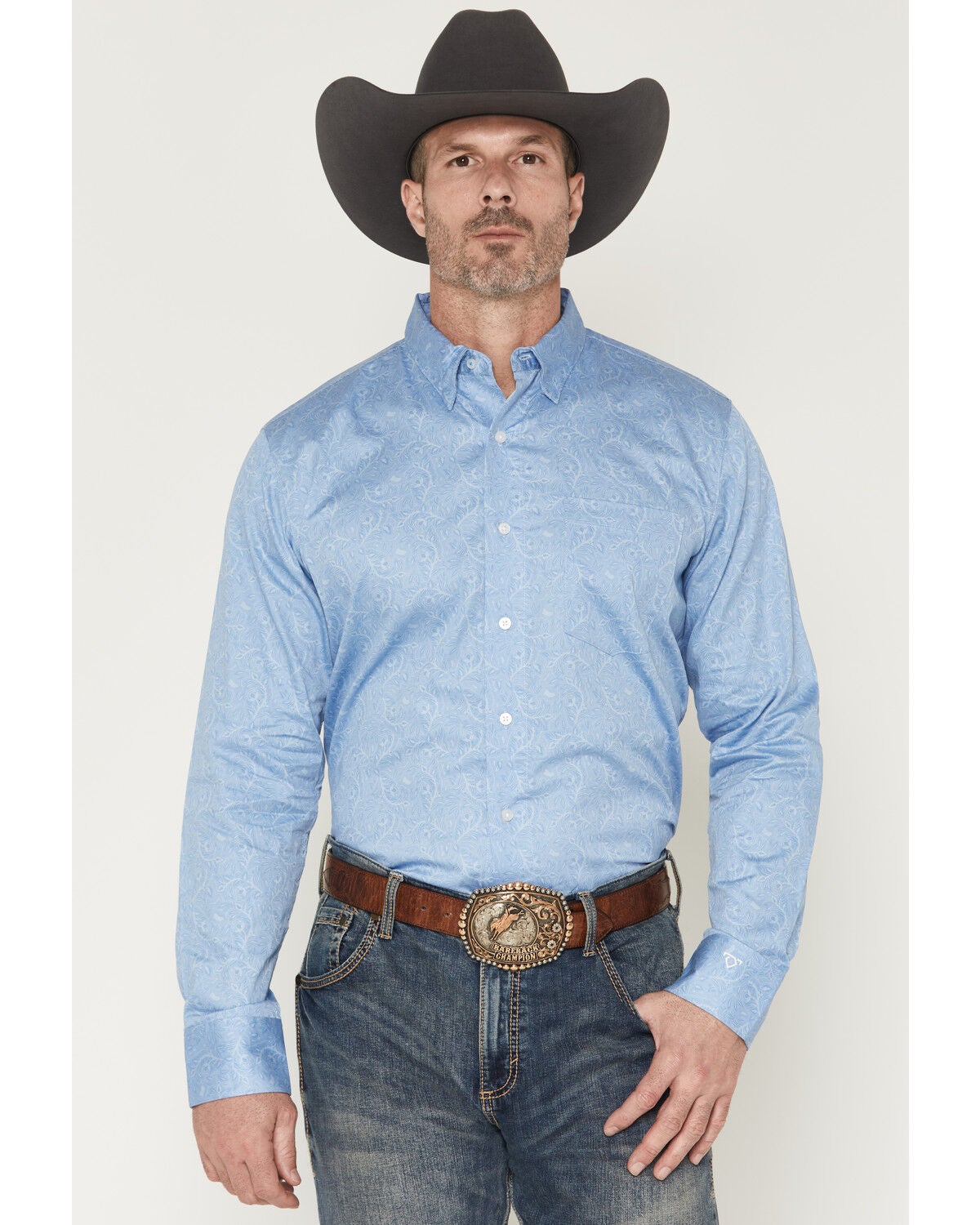 Wrangler X Cody Johnson Men's Paisley Print Long Sleeve Button-Down Western Shirt, Blue, hi-res