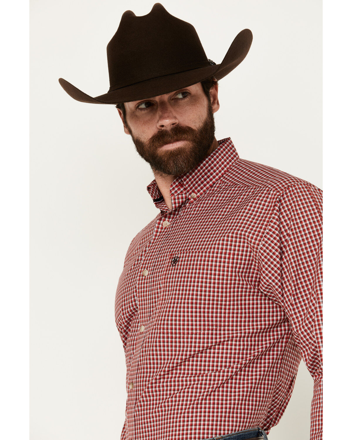 Image #2 - Ariat Men's Porter Plaid Print Long Sleeve Button-Down Performance Shirt - Big, Red, hi-res