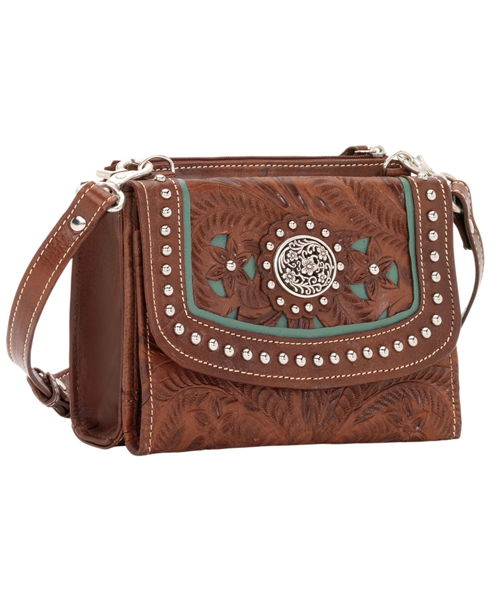 Image #4 - American West Lady Lace Crossbody Bag, Brown, hi-res