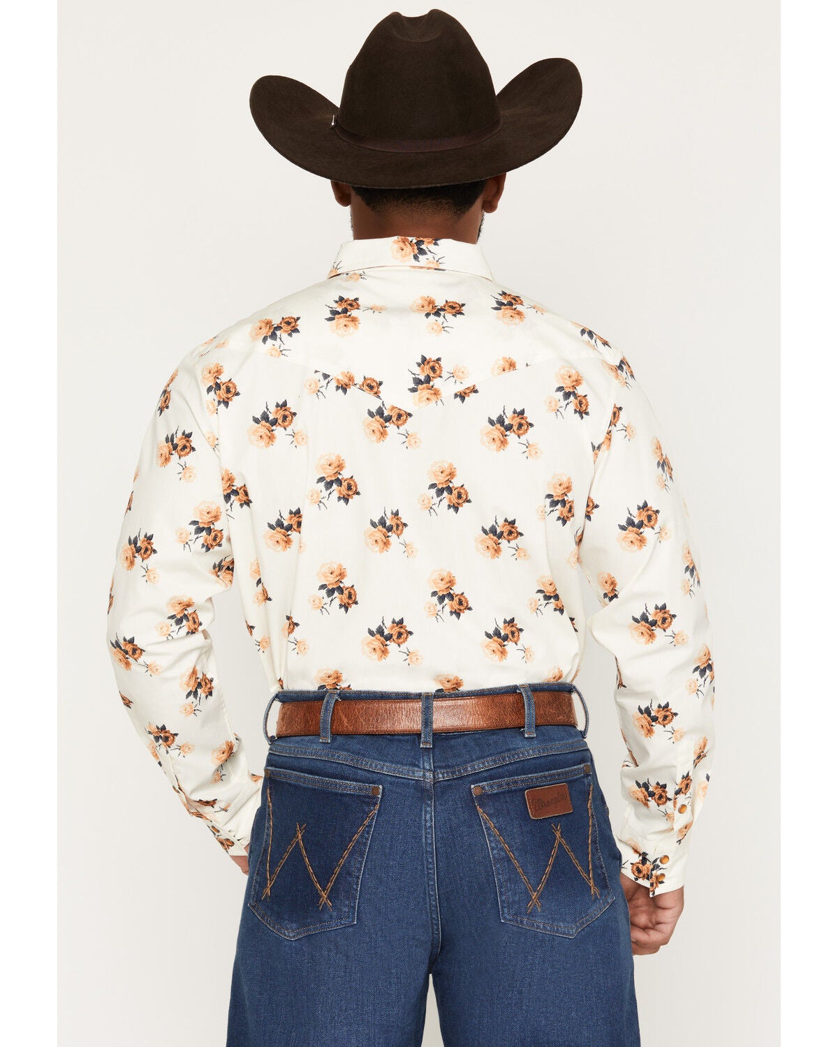 Image #4 - Gibson Trading Co Men's Two Steppin' Floral Print Long Sleeve Pearl Snap Western Shirt, Cream, hi-res