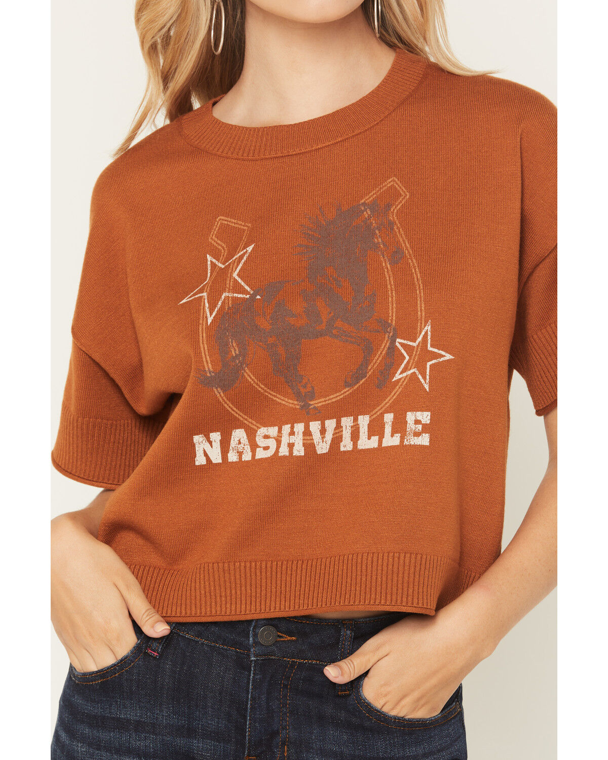 Image #3 - Originality Women's Nashville Horse Short Sleeve Graphic Sweater, Rust Copper, hi-res