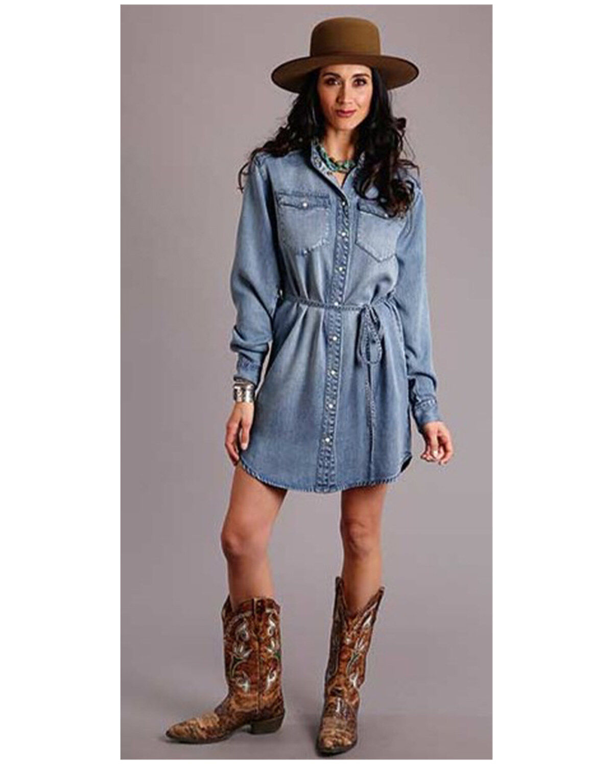 Image #1 - Stetson Women's Denim Snap Shirt Dress, , hi-res
