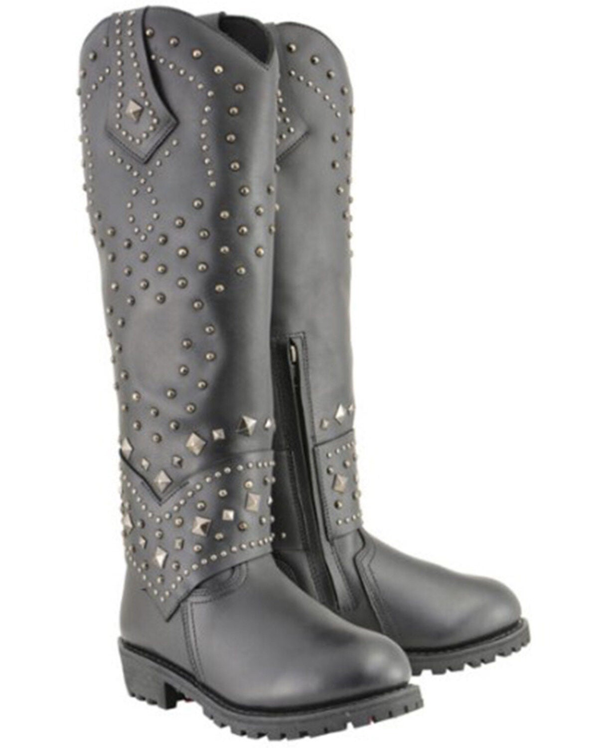 Milwaukee Leather Women's Extra Tall Studded & Riveted Pull On Boots - Round Toe, Black, hi-res
