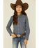 Image #1 - Roper Girls' Checkered Arrow Print Long Sleeve Pearl Snap Western Shirt, Blue, hi-res