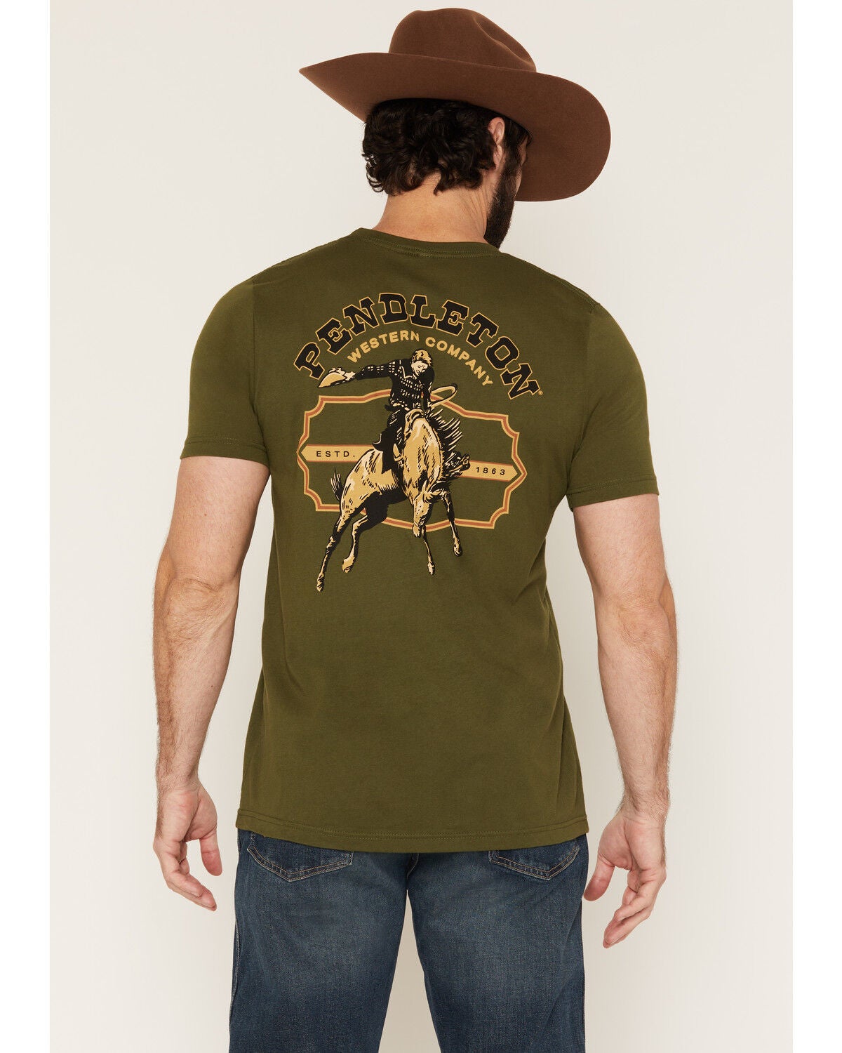 Pendleton Men's Western Company Short Sleeve Graphic T-Shirt, Olive, hi-res