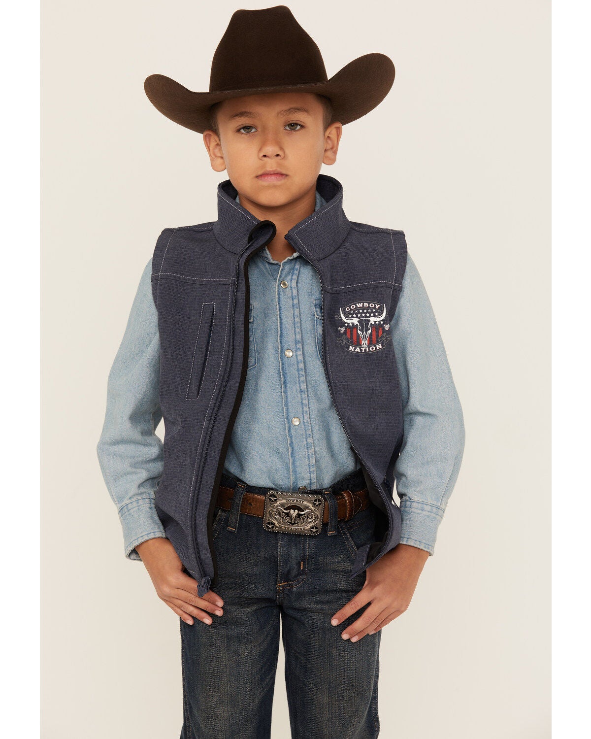 Image #1 - Cowboy Hardware Boys' Cowboy Nation Poly Shell Vest, , hi-res