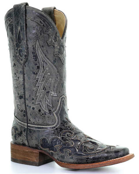 Corral Women's Vintage Python Inlay Western Boots - Square Toe, Black, hi-res