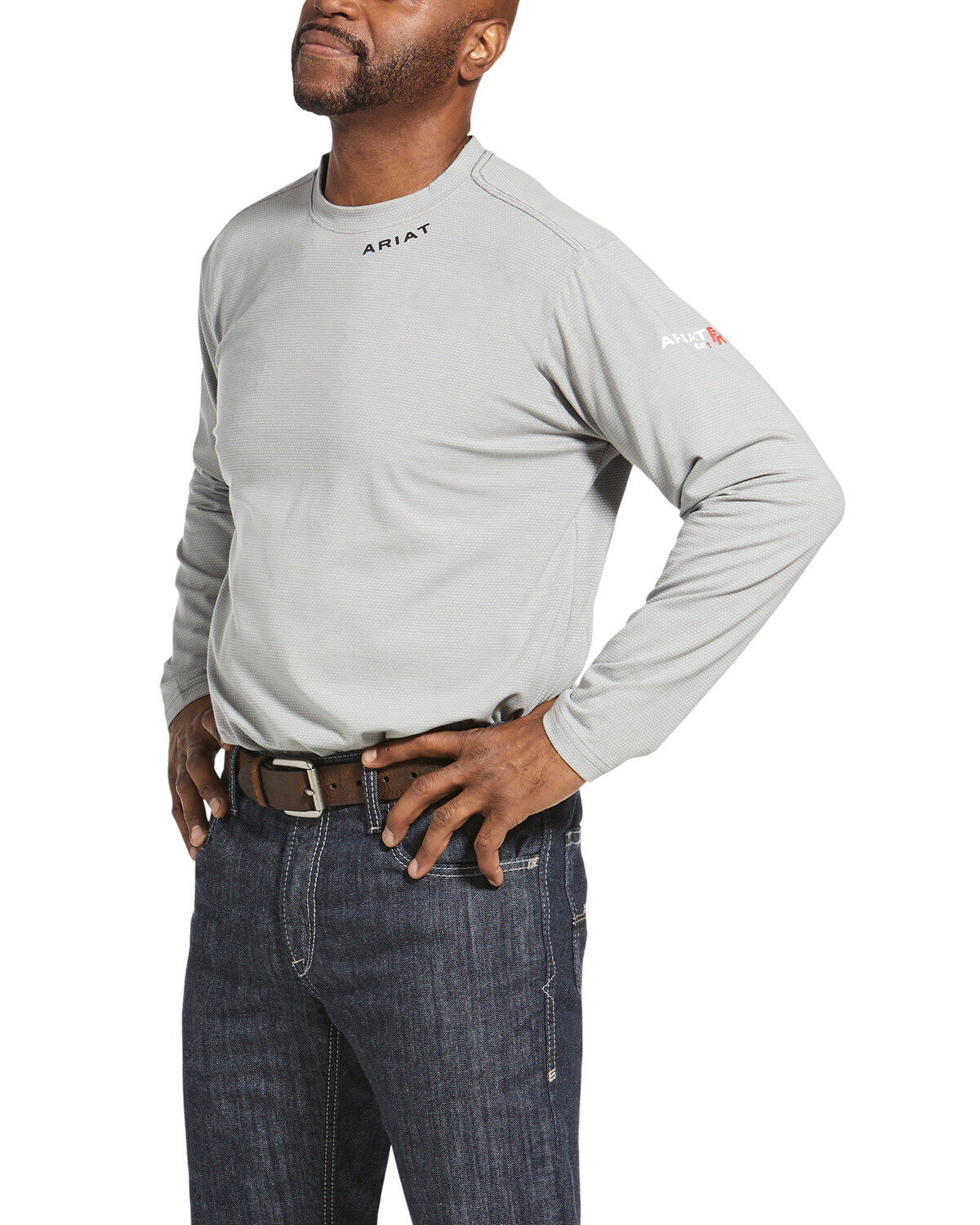 Image #1 - Ariat Men's Silver Fox FR Baselayer Long Sleeve Work T-Shirt - Tall, Silver, hi-res
