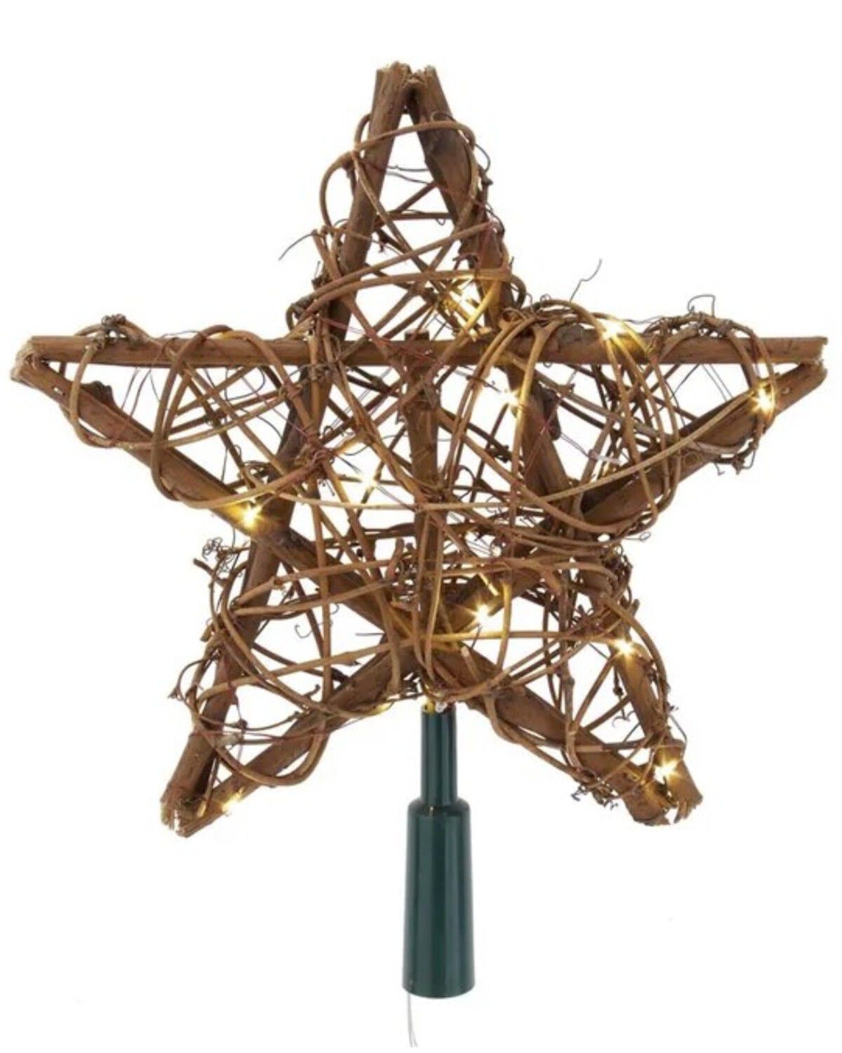 Image #1 - Kurt Adler 10" 20L Warm White Fairy LED Natural Rattan Star Treetop, Multi, hi-res