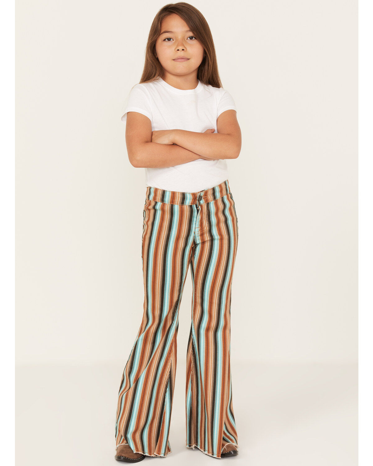Image #1 - Rock & Roll Denim Girls' Serape Stripe Print Flare Jeans, Multi, hi-res