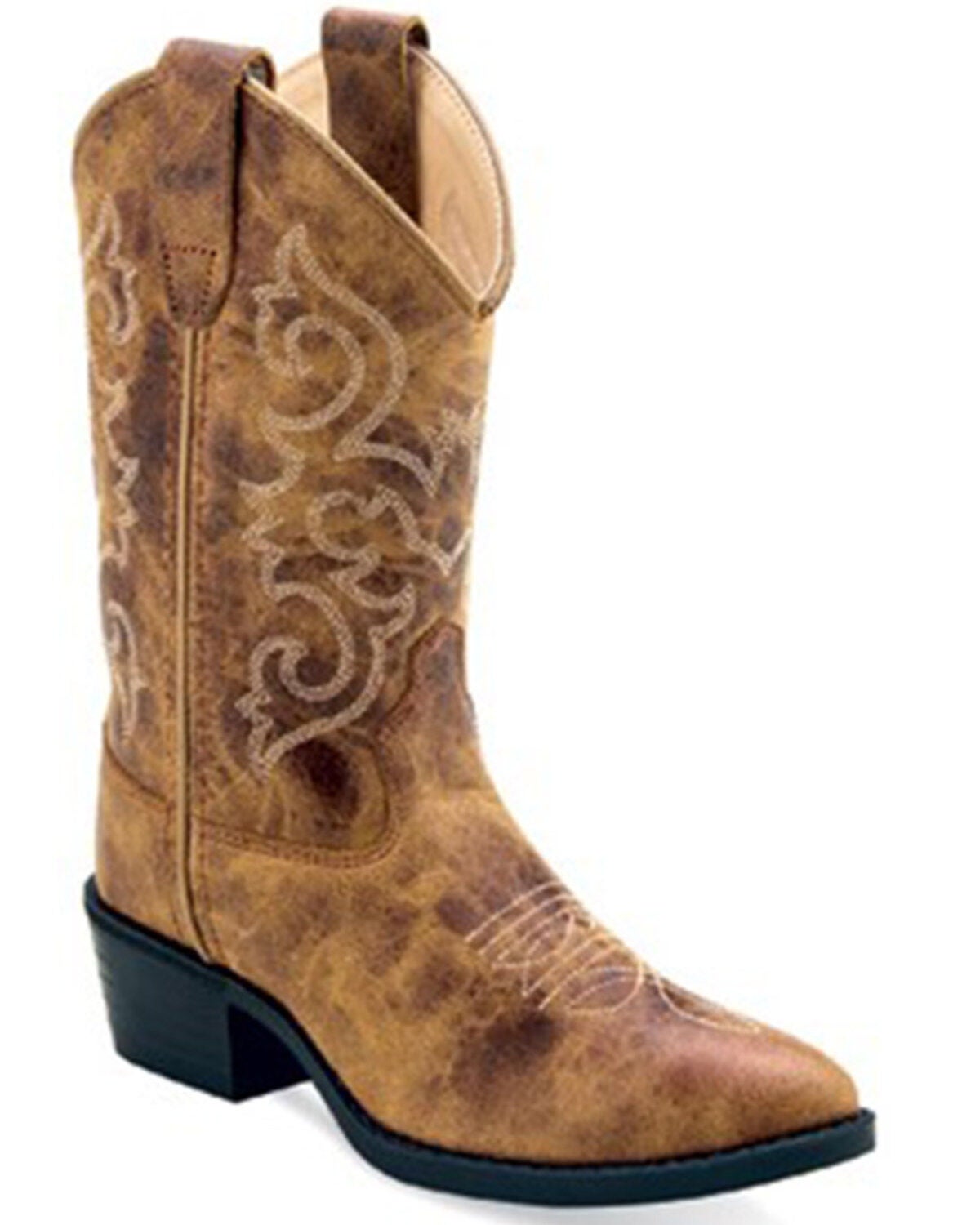 Old West Boys' Burnt Western Boots - Round Toe, Tan, hi-res