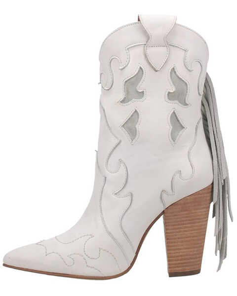 Dingo Women's Night Feather Flame Tassel Mid Western Boots - Pointed Toe, White, hi-res