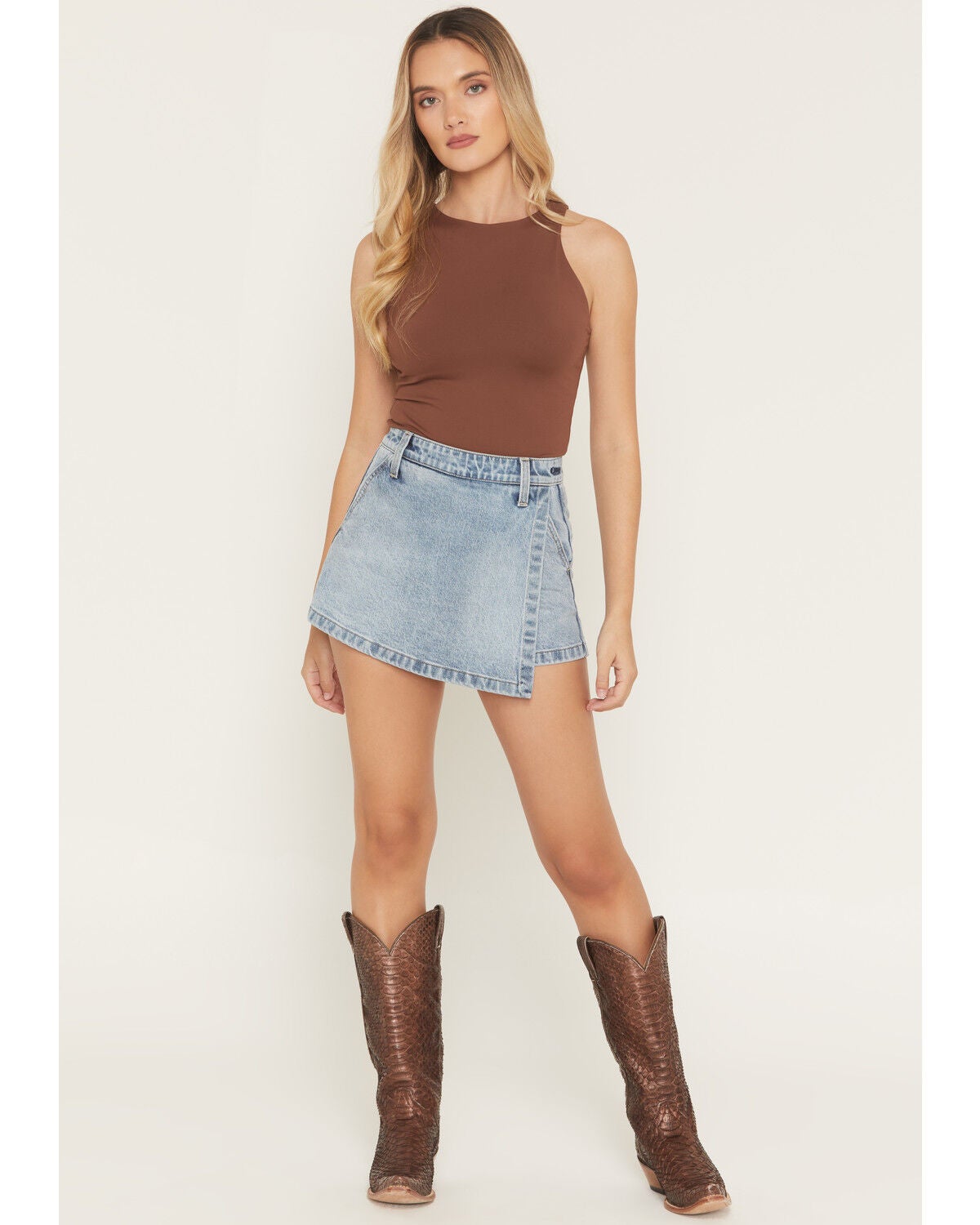 Show Me Your Mumu Women's Monroe Light Wash Denim Mini Skort, Light Wash, hi-res