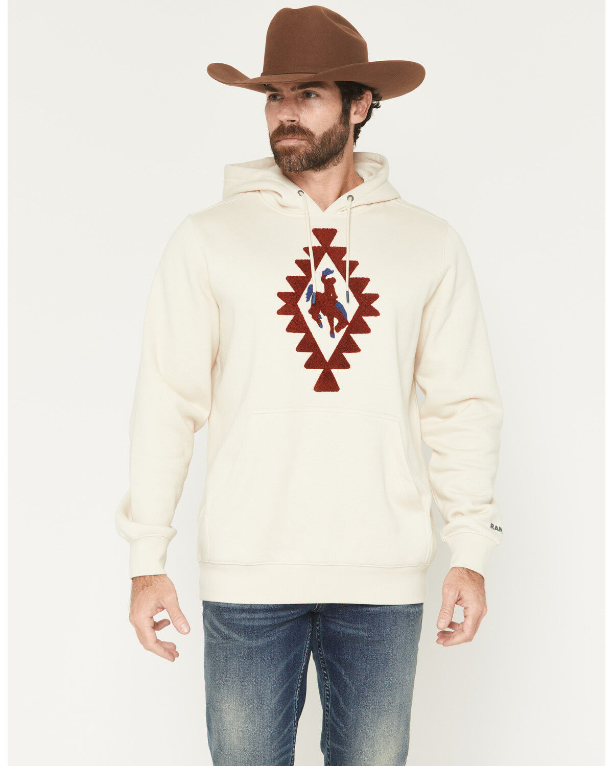 Image #1 - RANK 45® Men's Bono Embroidered Hooded Sweatshirt, Cream, hi-res
