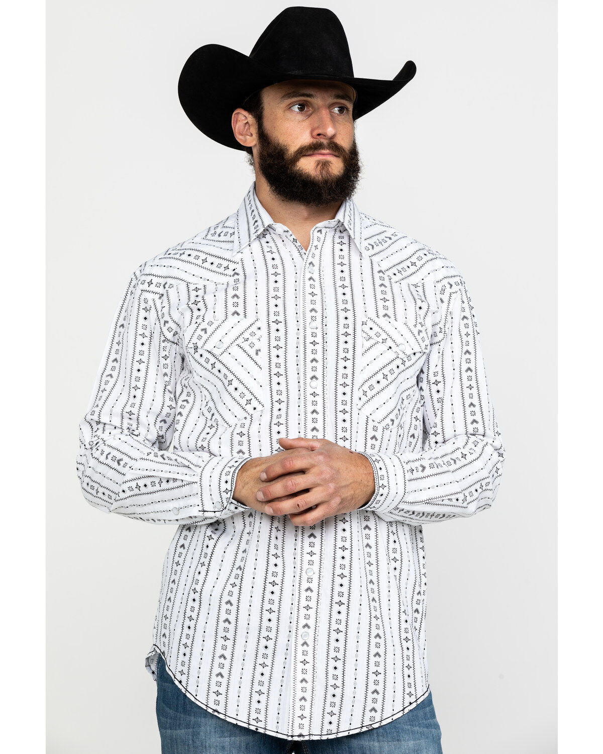 Image #5 - Rough Stock by Panhandle Men's Kaibab Southwestern Print Long Sleeve Western Shirt, White, hi-res