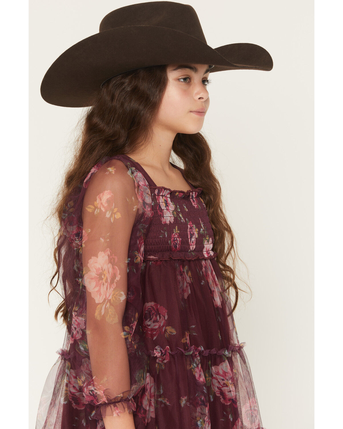 Product Name:  Sugar California Girls' Floral Print Long Sleeve Mesh Dress