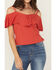 Image #3 - Shyanne Women's Cold Shoulder Ruffle Tank Top, Red, hi-res