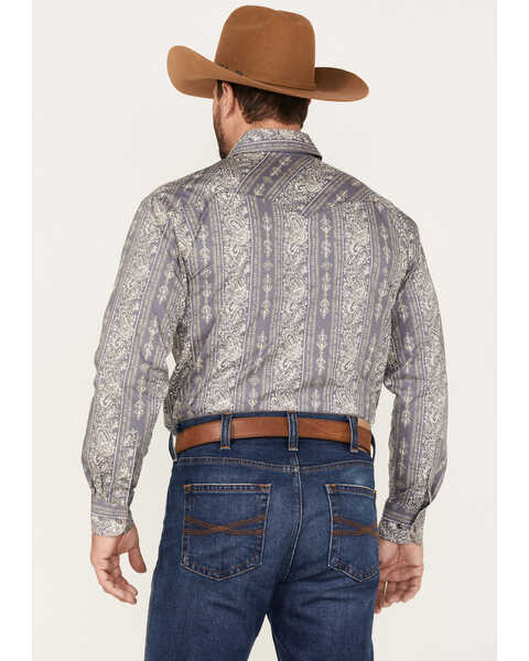 Image #4 - Rough Stock by Panhandle Men's Paisley Striped Long Sleeve Snap Western Shirt, Dark Grey, hi-res