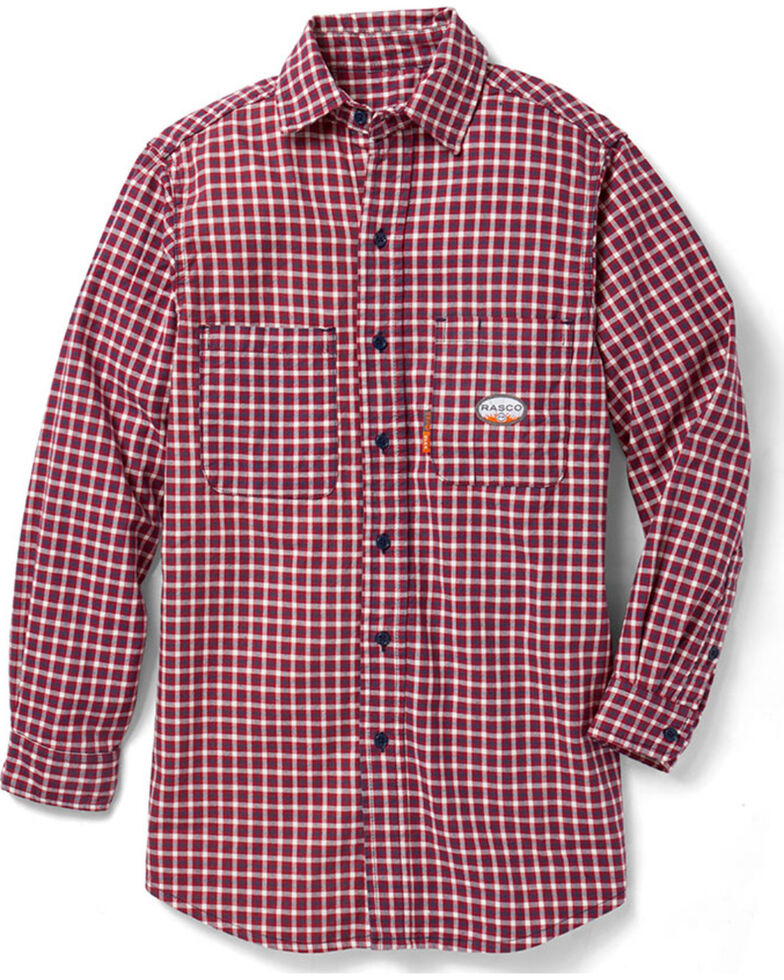 Rasco Men's Flame Resistant Long Sleeve Plaid Work Shirt, Red, hi-res