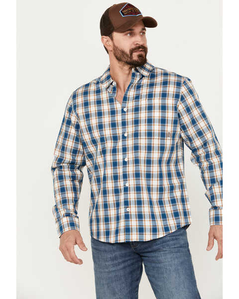 Brothers and Sons Men's Woodward Plaid Print Long Sleeve Button-Down Western Shirt, Dark Blue, hi-res