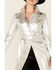 Understated Leather Women's Silver Metallic Moondust Trench Coat, Silver, hi-res