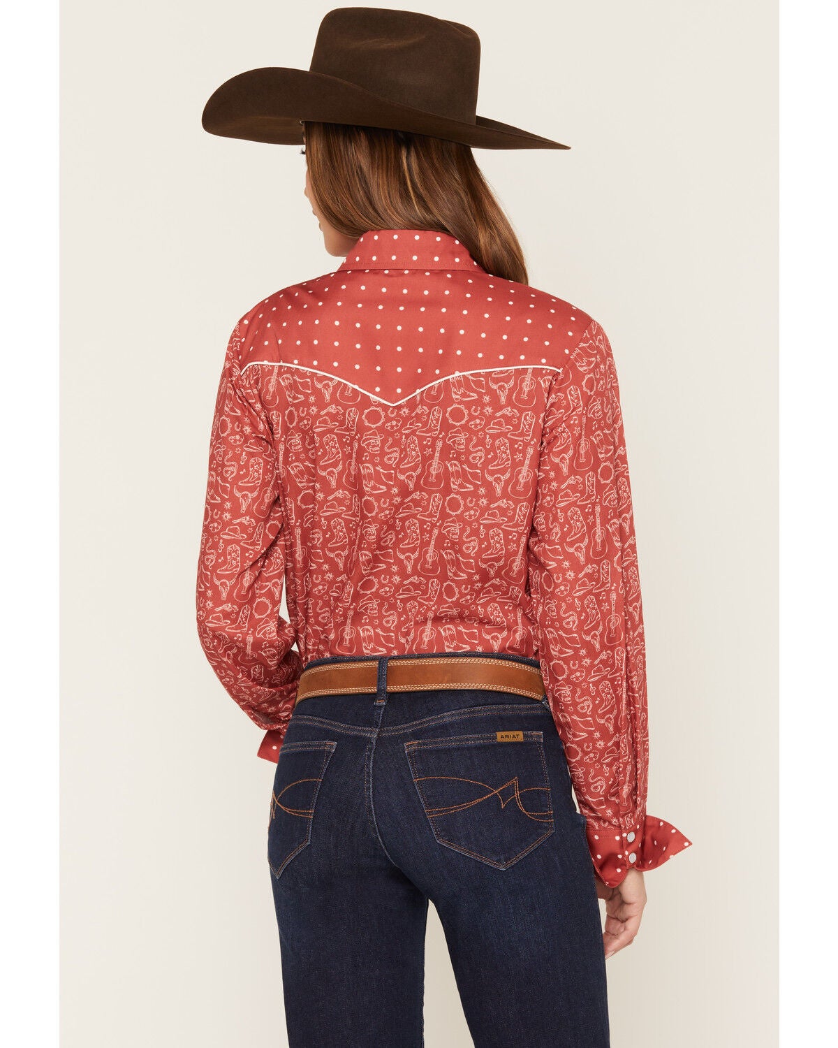 Image #4 - Howdy Hanny Women's Western Conversational Print Long Sleeve Pearl Snap Western Shirt, Rust Copper, hi-res