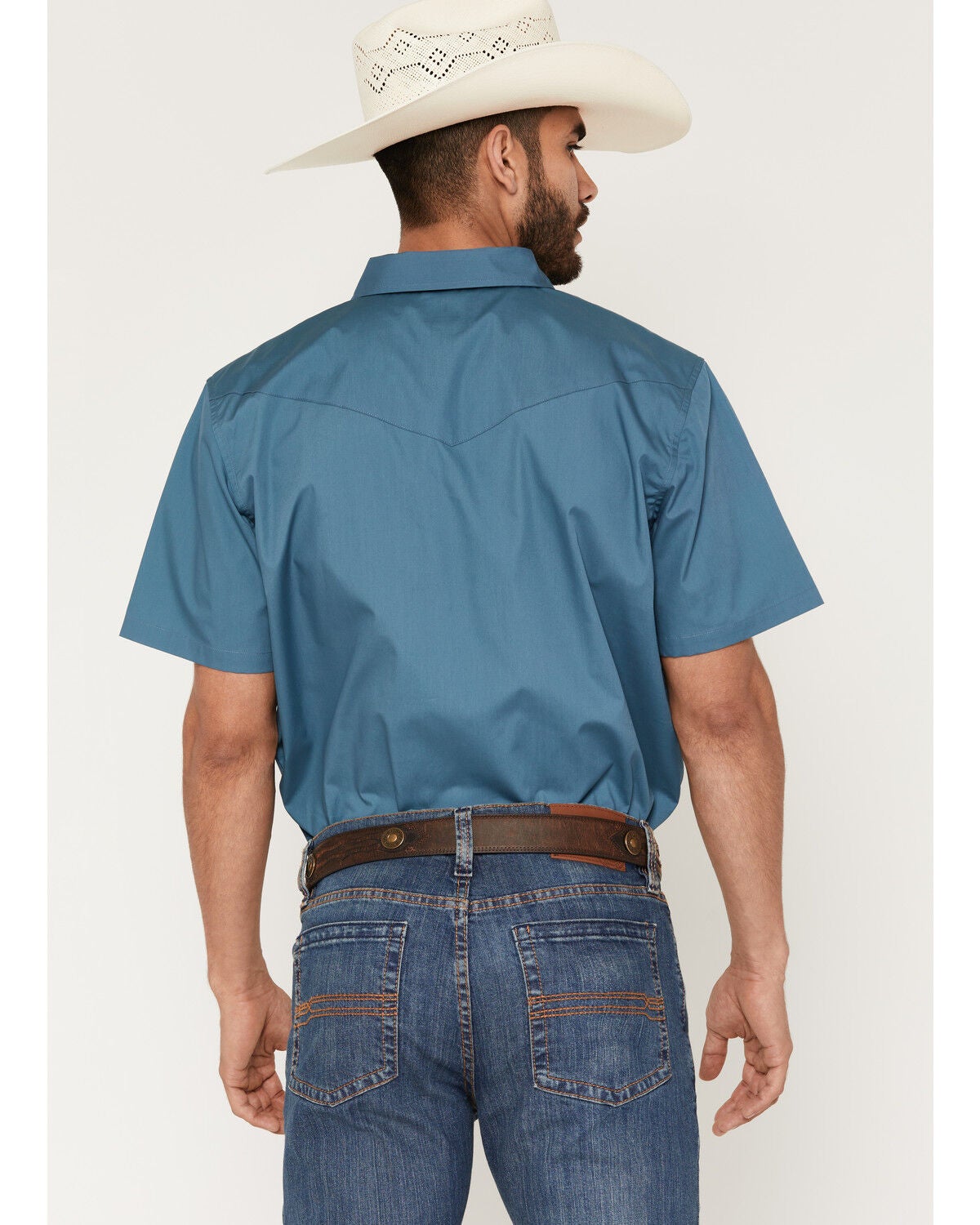 Image #4 - Gibson Trading Co Men's Basic Solid Short Sleeve Snap Western Shirt, Dark Teal, hi-res