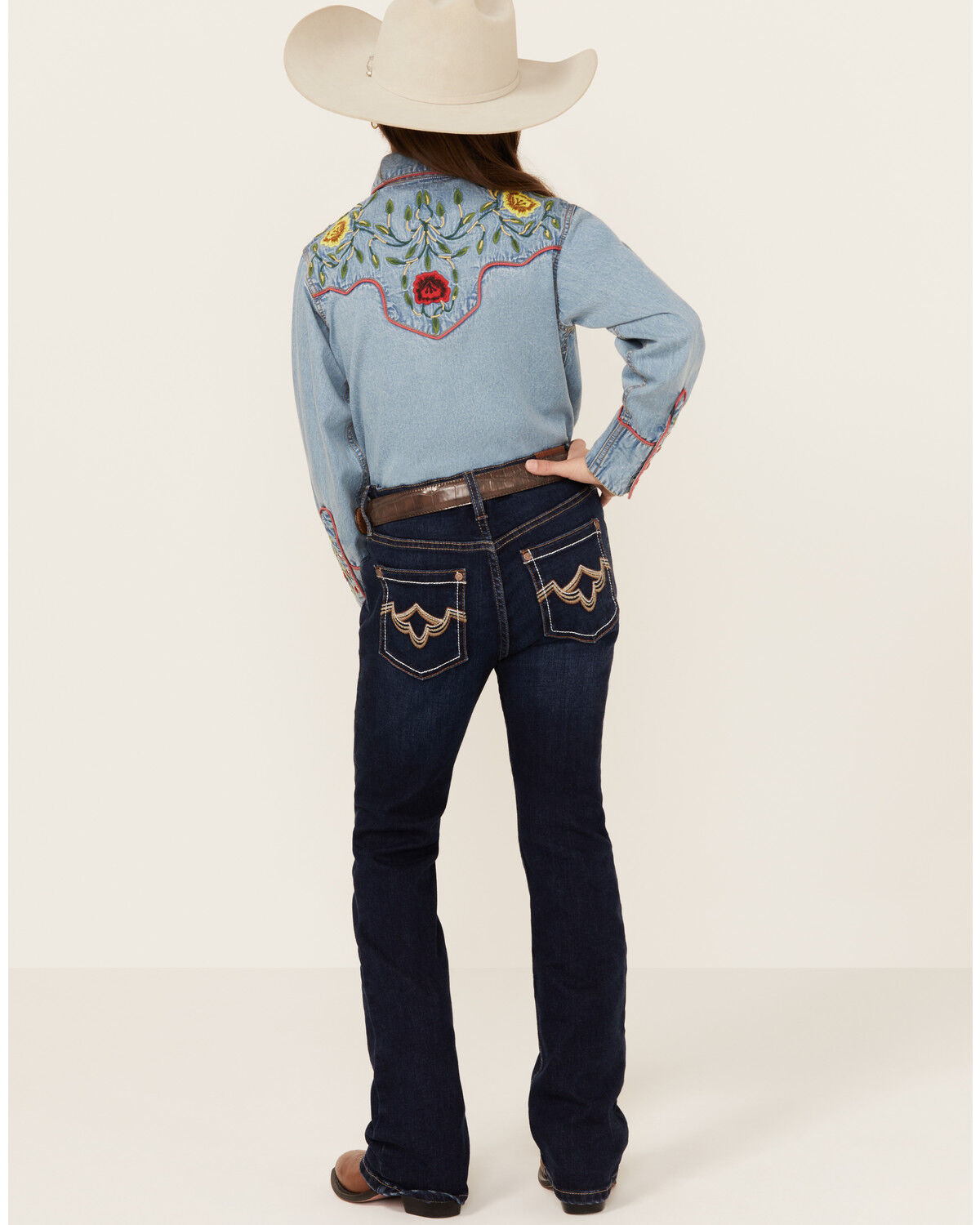 Image #1 - Shyanne Girls' Tulsa Dark Wash Bootcut Comfort Stretch Denim Riding Jeans, Dark Wash, hi-res
