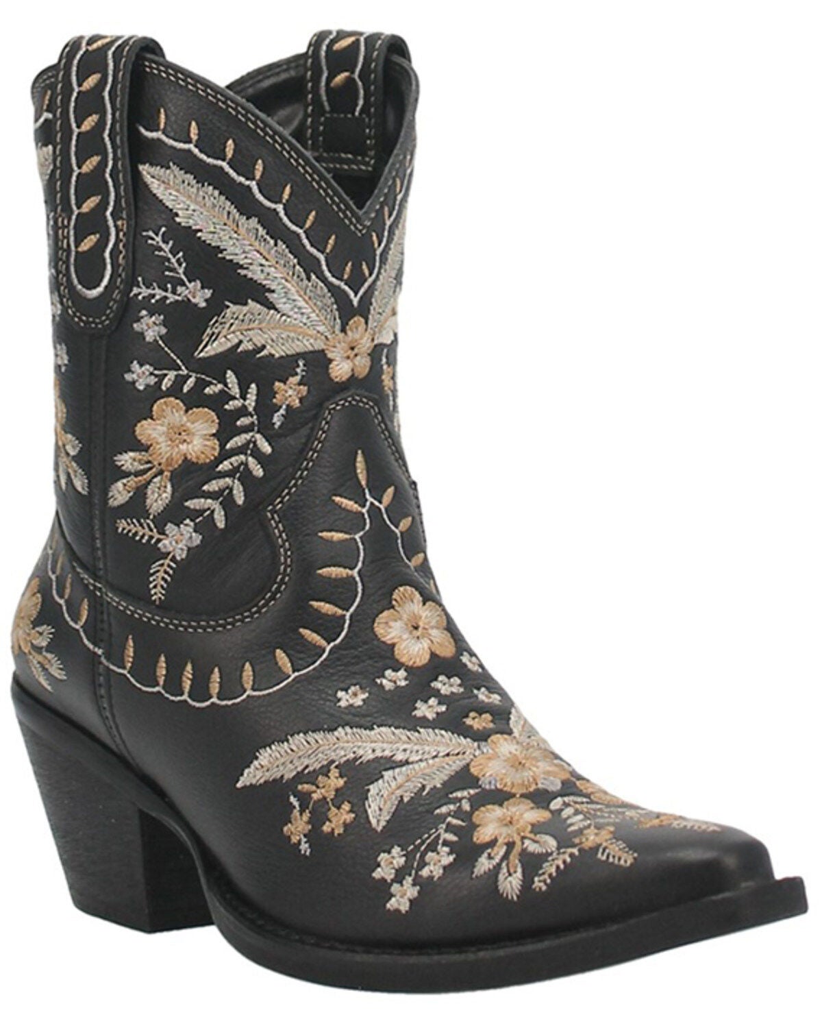 Dingo Women's Primrose Embroidered Floral Western Booties - Snip Toe, Black, hi-res