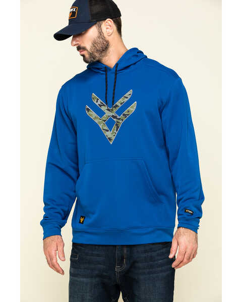 Image #1 - Hawx Men's Tech Logo Hooded Work Sweatshirt , Blue, hi-res