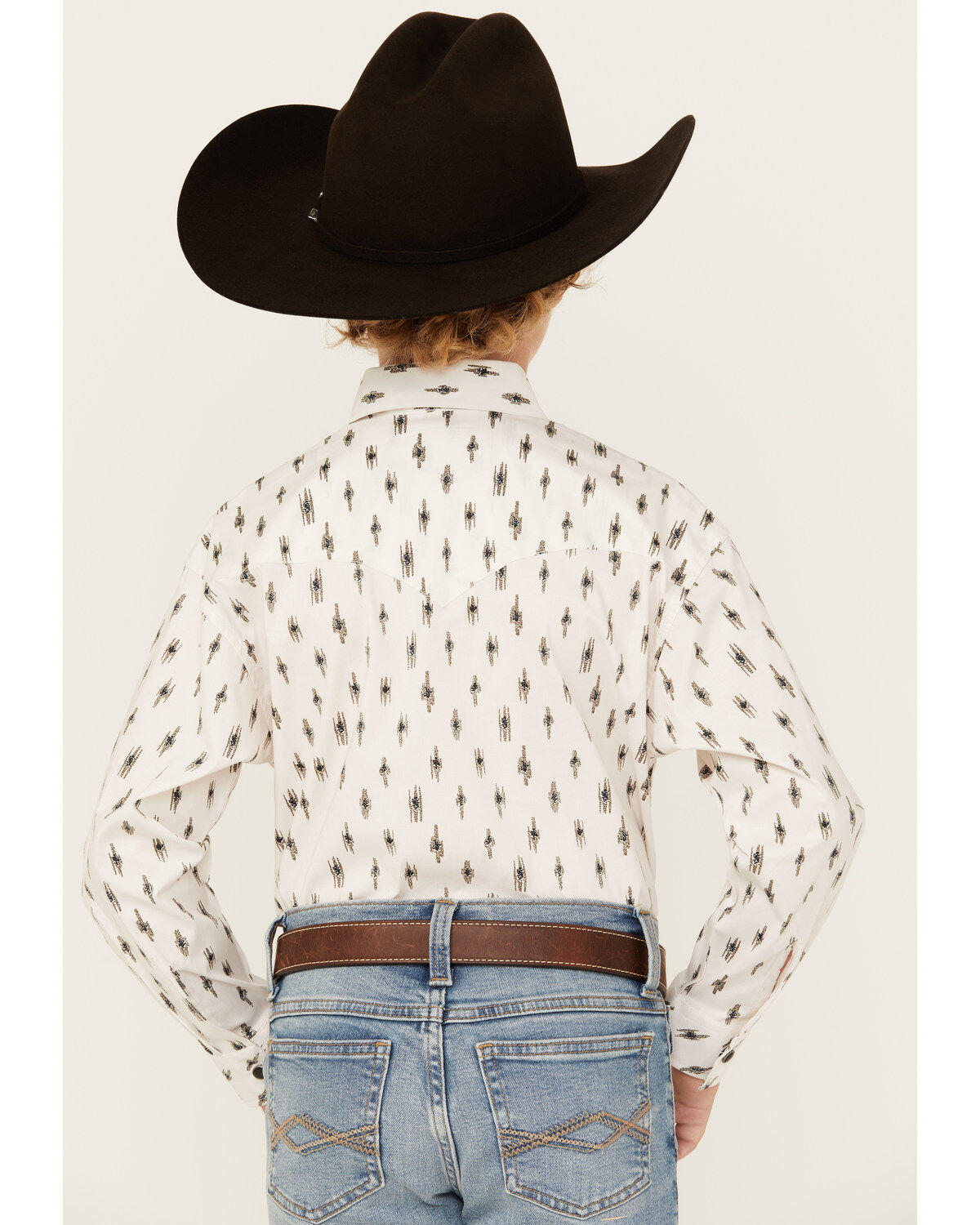 Image #4 - Rock & Roll Denim Boys' Abstract Geo Print Long Sleeve Snap Stretch Western Shirt, White, hi-res