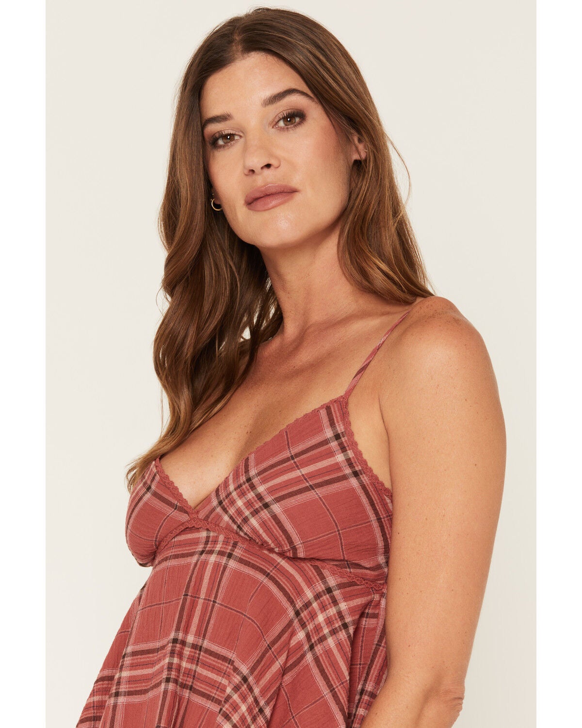 Image #2 - Cleo + Wolf Women's Plaid Print Hanky Hem Sleeveless Cami, Rose, hi-res