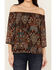 Image #3 - Shyanne Women's Printed Off The Shoulder Peasant Top, Dark Brown, hi-res