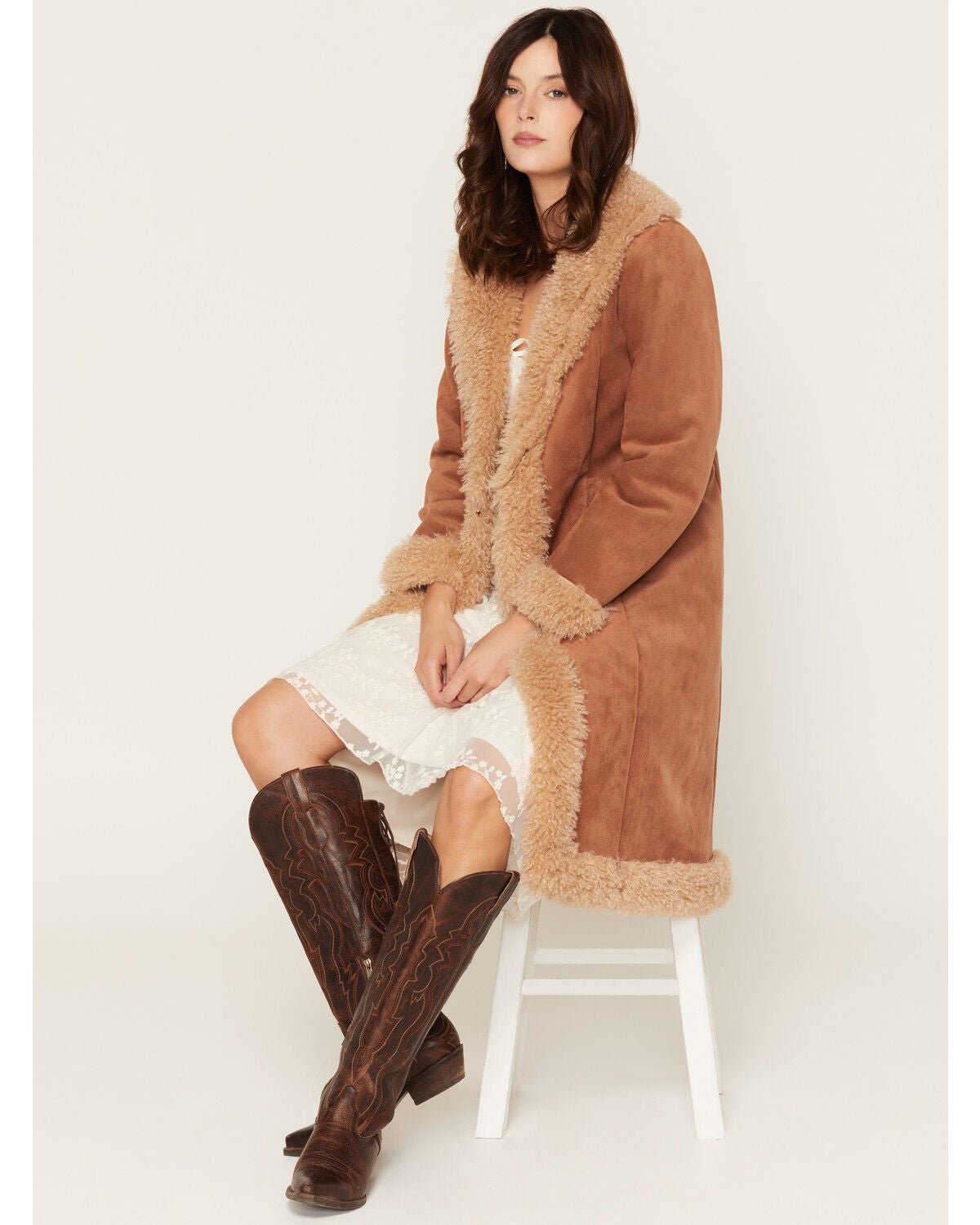 Shyanne Women's Carly Faux Suede Fur Trench Coat, Bark, hi-res