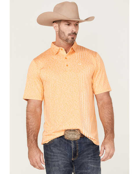 Cinch Men's ARENAFLEX Vertical Striped Short Sleeve Polo Shirt , Orange, hi-res