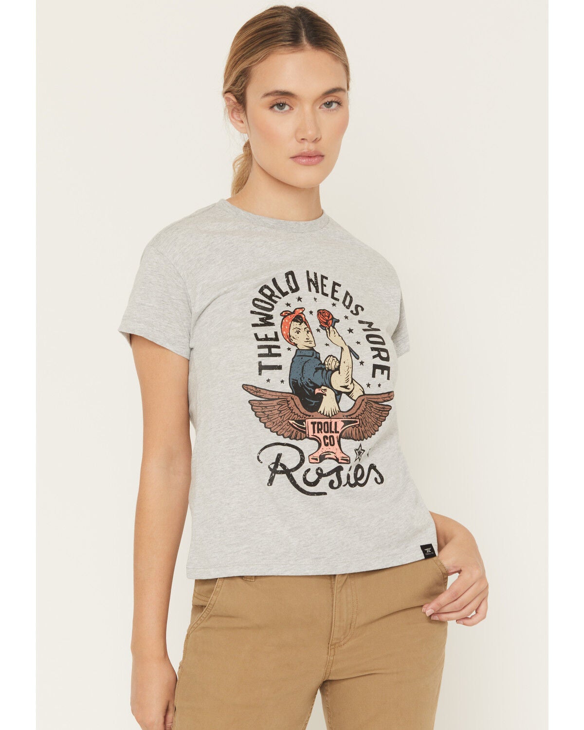 Troll Co Women's Rose Short Sleeve Graphic Tee, Heather Grey, hi-res