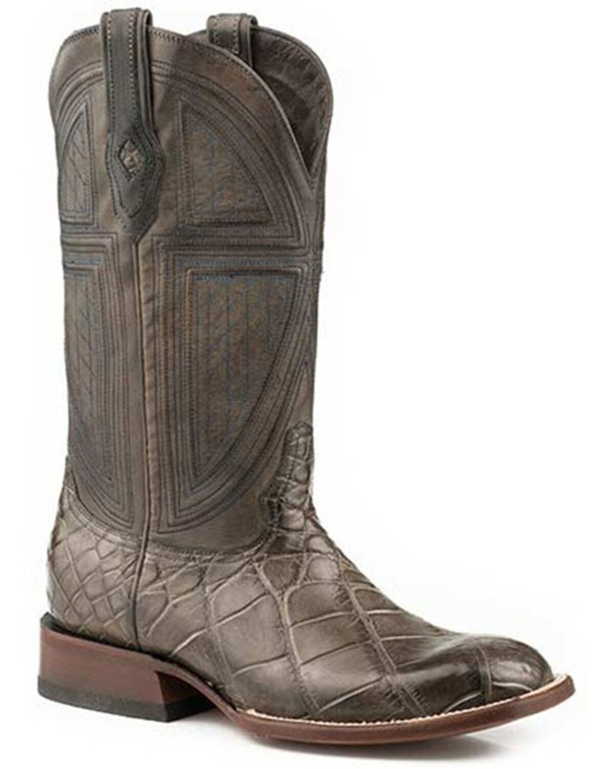 Stetson Men's Grator Alligator Vamp Exotic Western Boots - Square Toe, Grey, hi-res