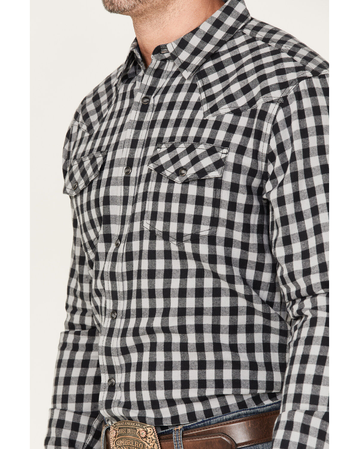 Image #3 - Cody James Men's Visa Versa Small Plaid Print Long Sleeve Snap Western Flannel Shirt, Grey, hi-res