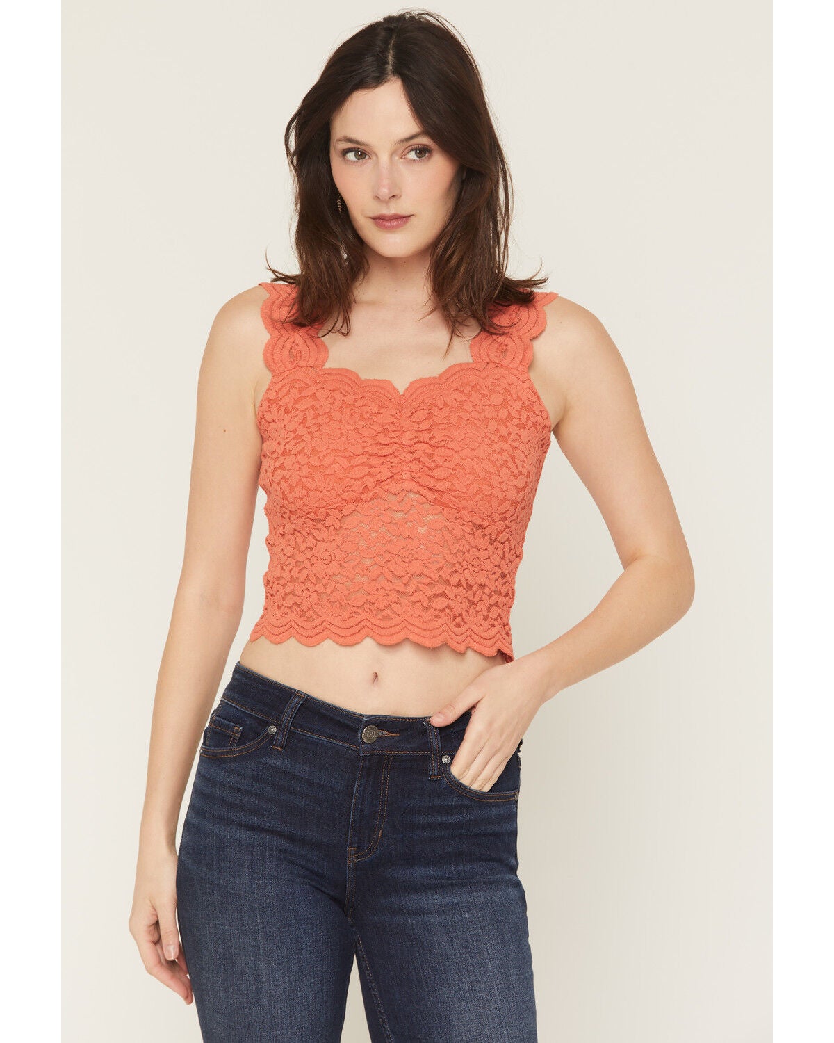 Image #1 - Shyanne Women's Stretch Lace Fitted Cami, Coral, hi-res