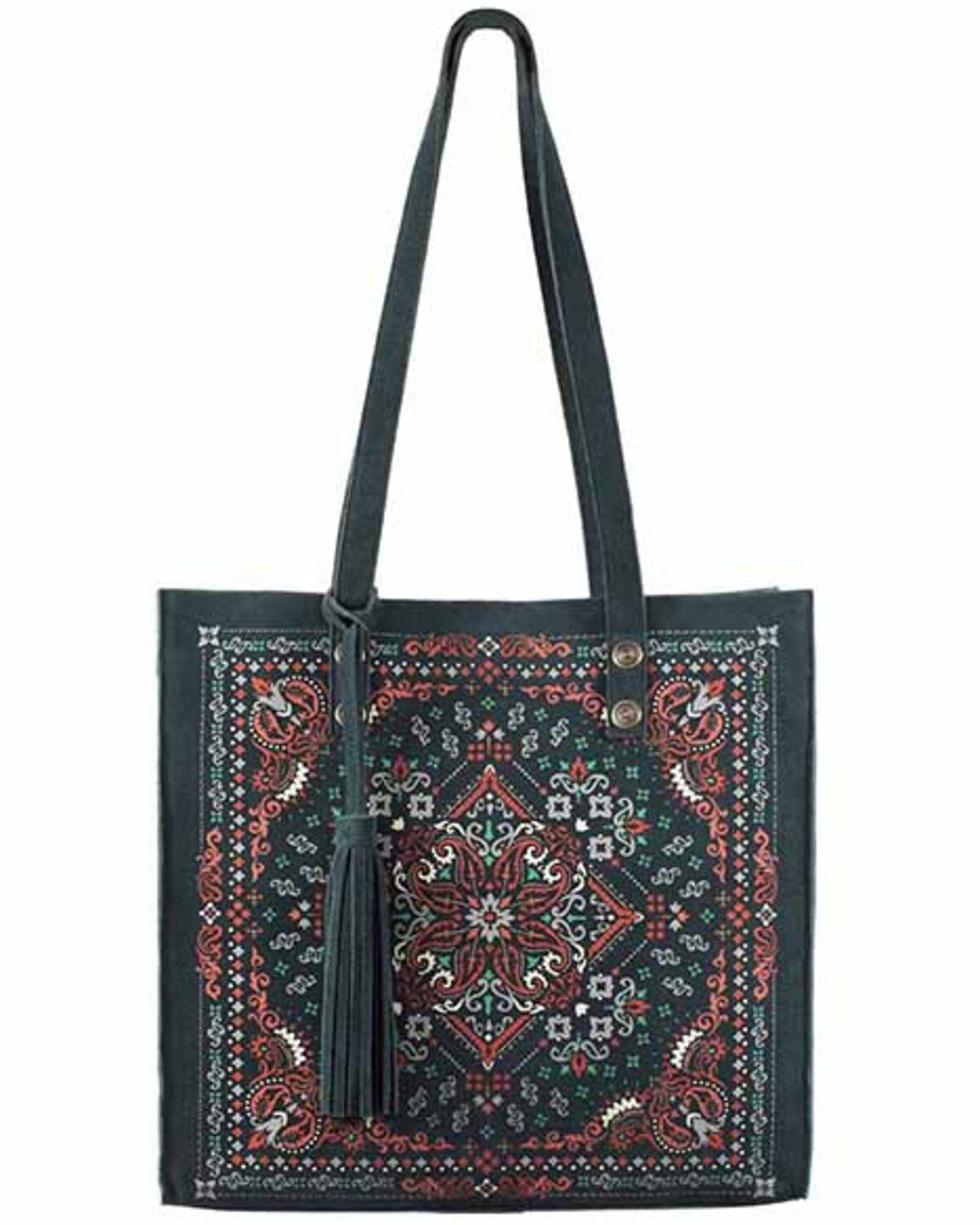 Scully Women's Printed Leather Tote, Blue, hi-res