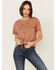 Image #1 - Shyanne Women's Steer Head Tie Front Short Sleeve Graphic Tee, Coffee, hi-res
