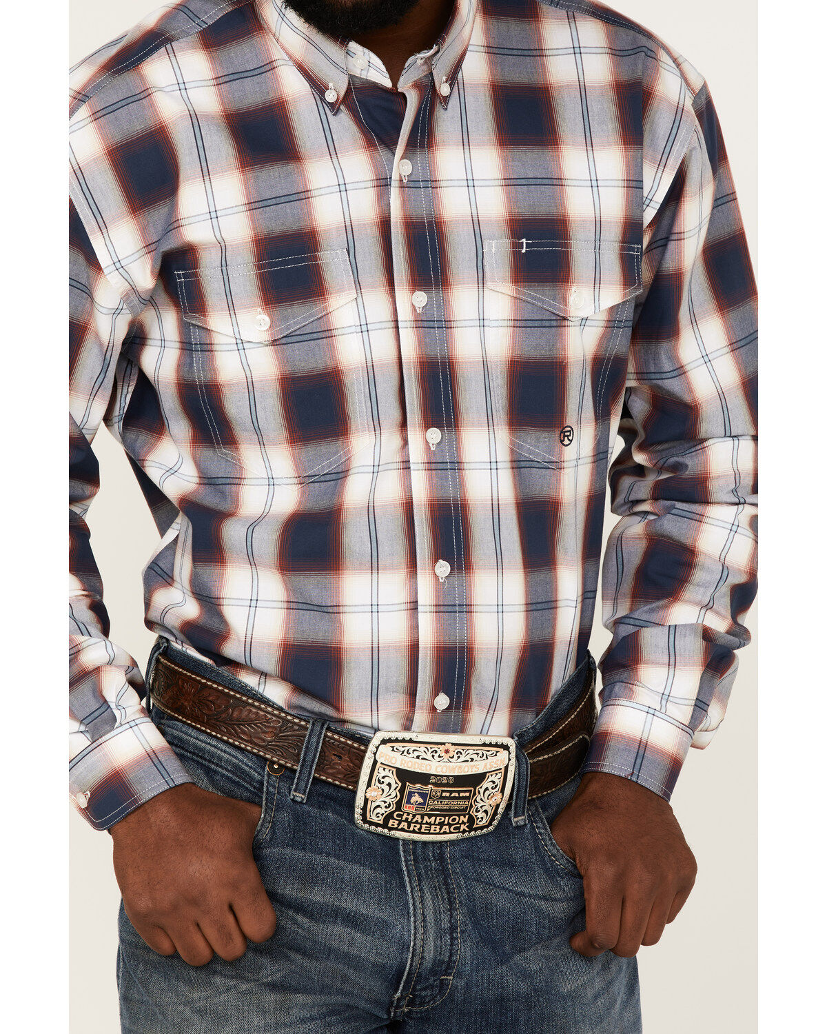 Image #3 - Roper Men's Liberty Bell Large Plaid Print Long Sleeve Button-Down Western Shirt, Blue, hi-res