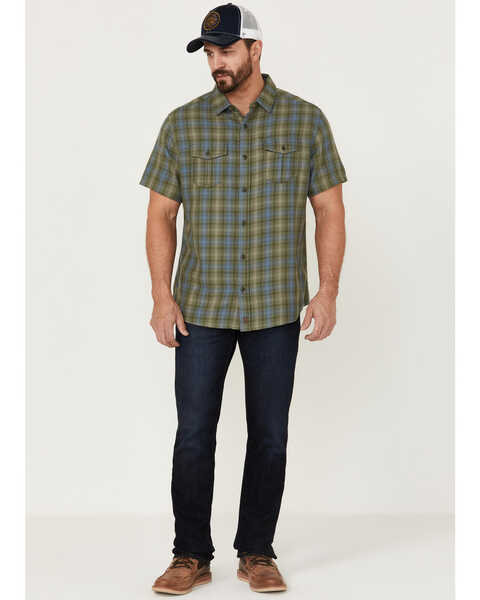 Brothers & Sons Men's Plaid Casual Woven Short Sleeve Button-Down Western Shirt , Olive, hi-res