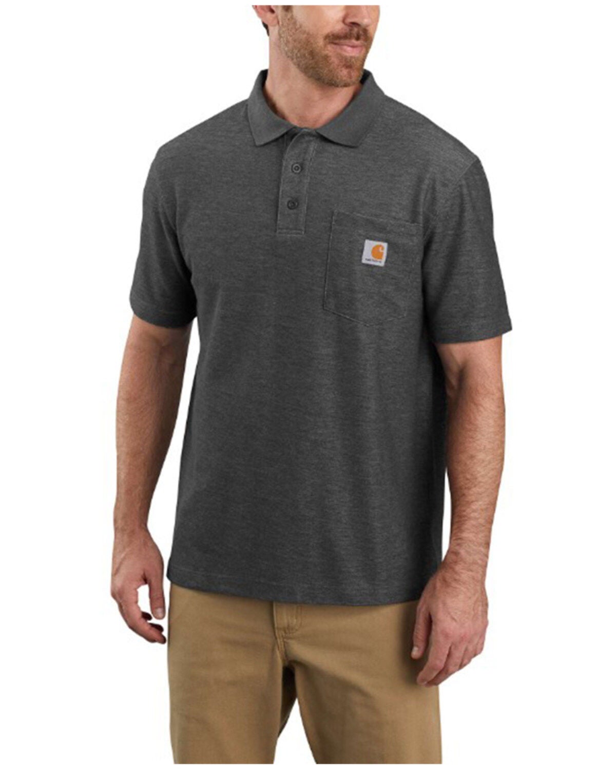 Carhartt Men's Loose Fit Midweight Short Sleeve Button-Down Polo Shirt - Tall, Heather Grey, hi-res