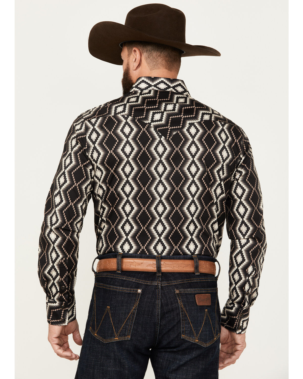 Image #4 - Rock & Roll Denim Men's Southwestern Print Long Sleeve Snap Stretch Western Shirt, Black, hi-res