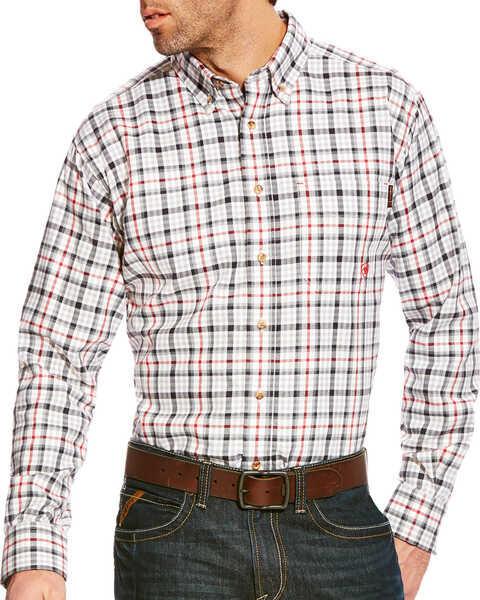 Image #1 - Ariat Men's Briggs FR Plaid Print Long Sleeve Button Work Shirt - Big & Tall, , hi-res