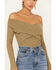 Very J Women's Long Sleeve Cross Front Ribbed Top, Olive, hi-res