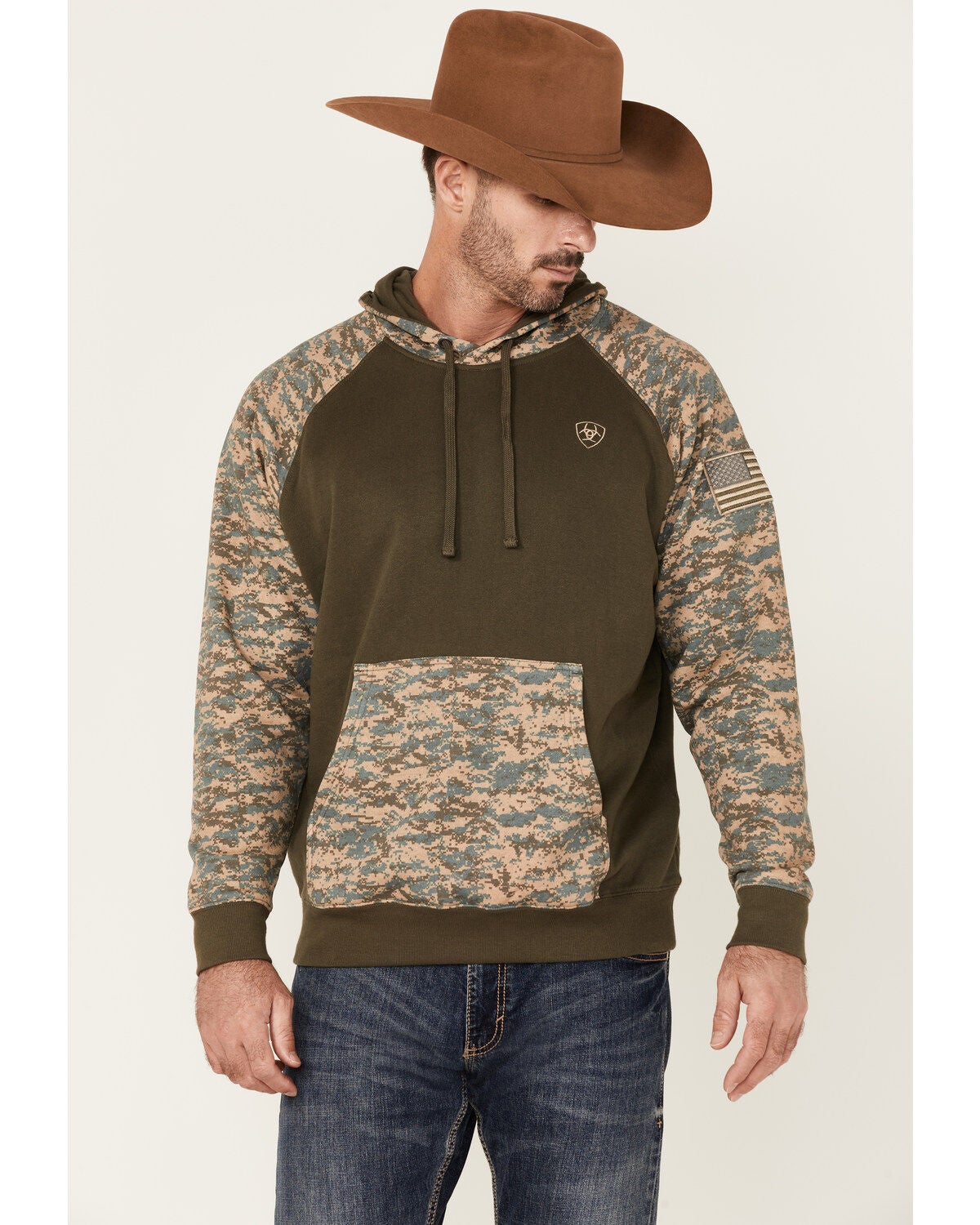 Ariat Men's Camo Patriot Hooded Sweatshirt, Green, hi-res