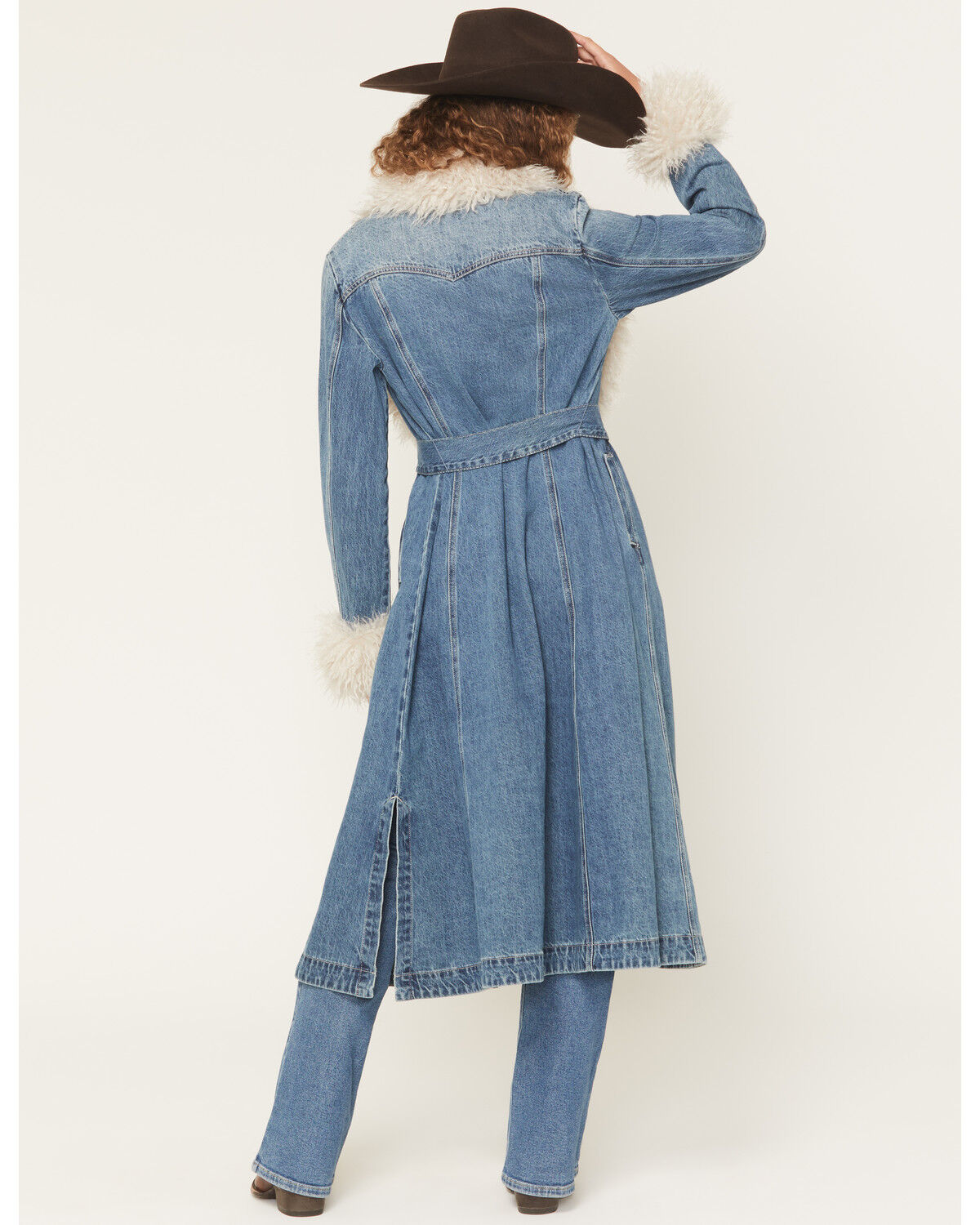 Image #4 - Idyllwind Women's Thistle Long Denim Fur Collar Trench Coat, Dark Wash, hi-res